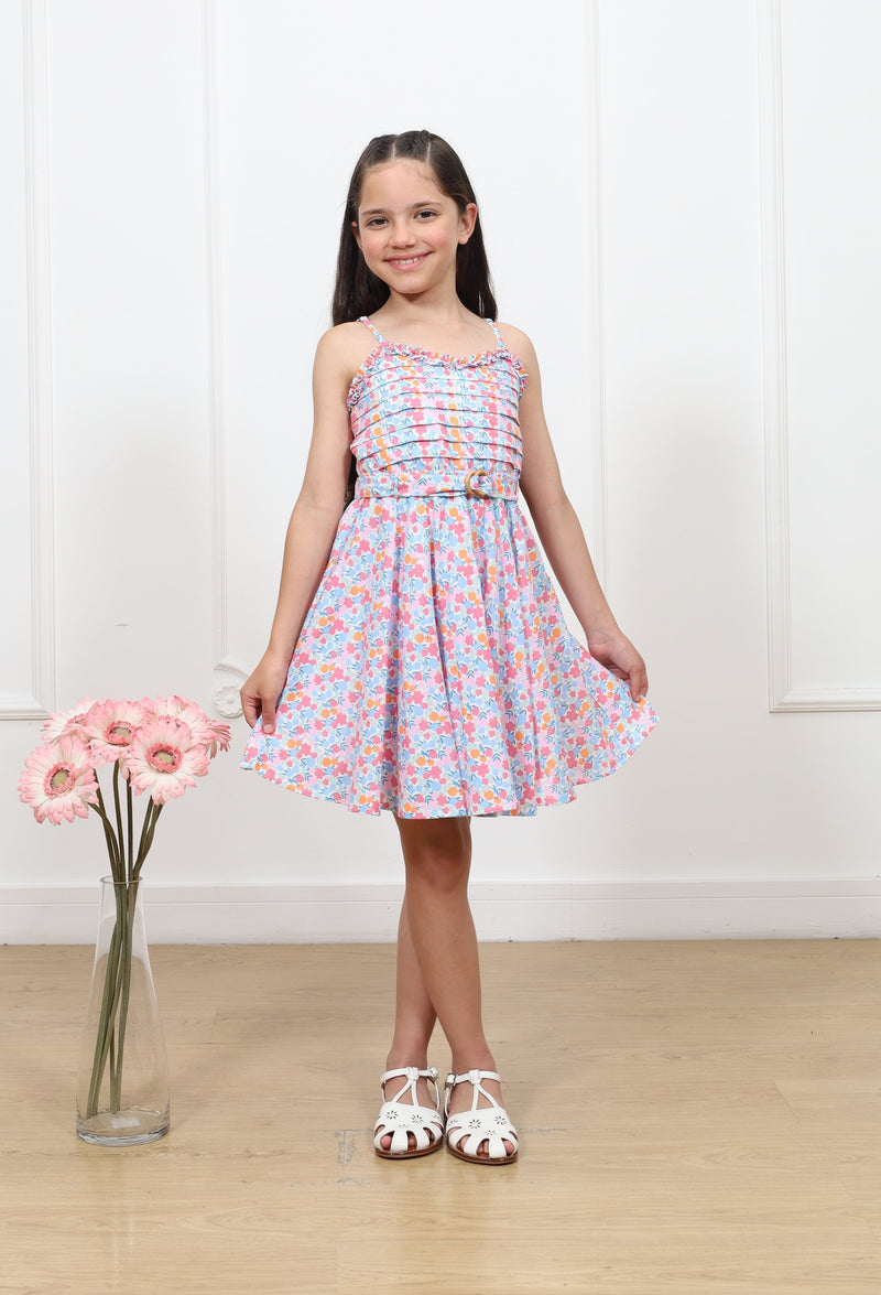 Vestido lino estampado Claris con tirantes