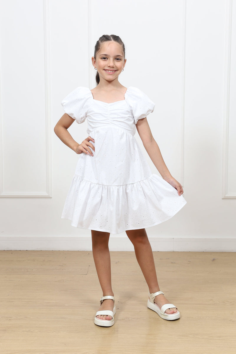 Vestido popelina Almendra manga corta