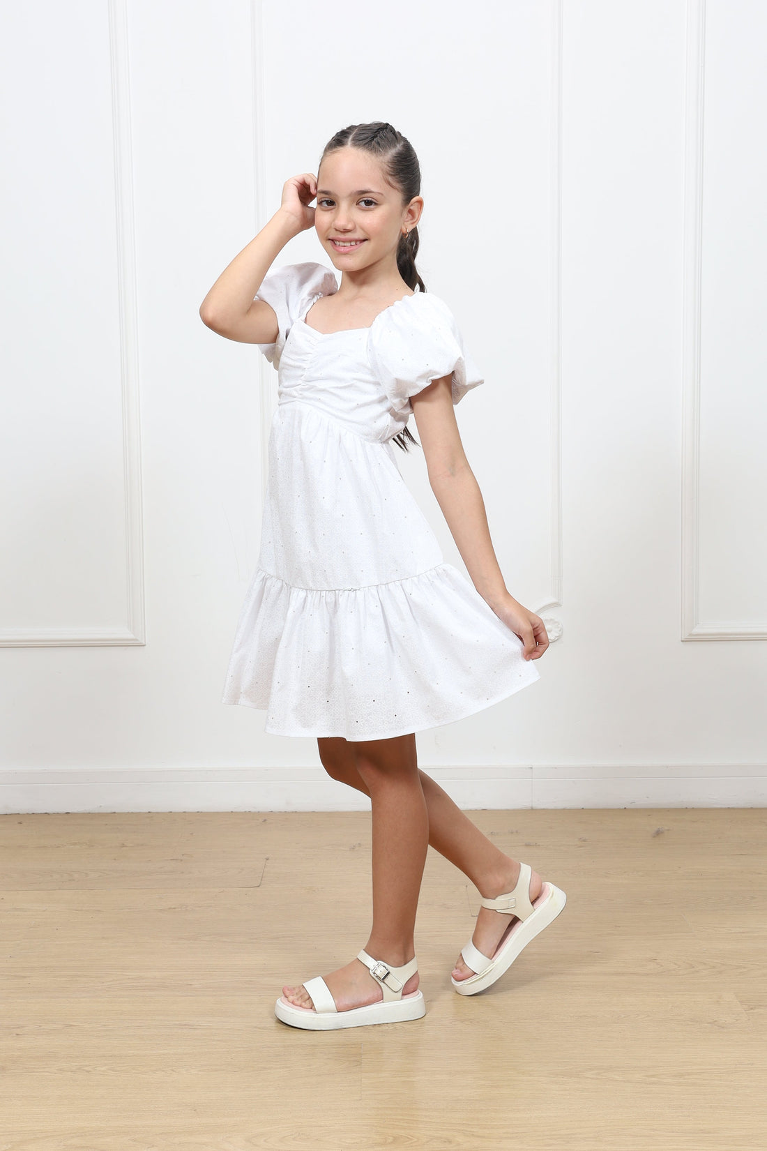 Vestido popelina Almendra manga corta