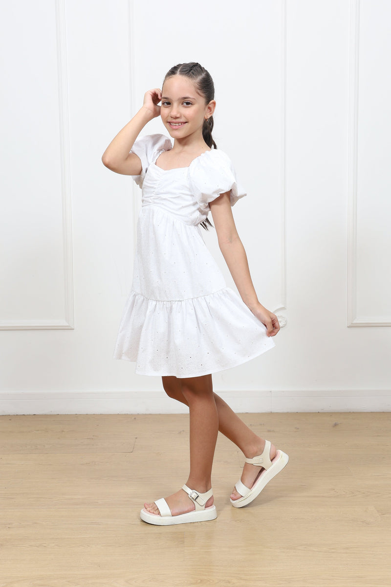 Vestido popelina Almendra manga corta