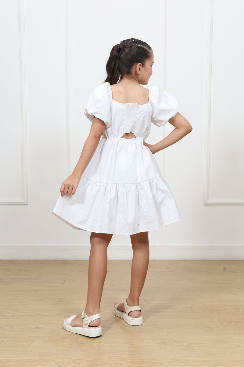 Vestido popelina Almendra manga corta