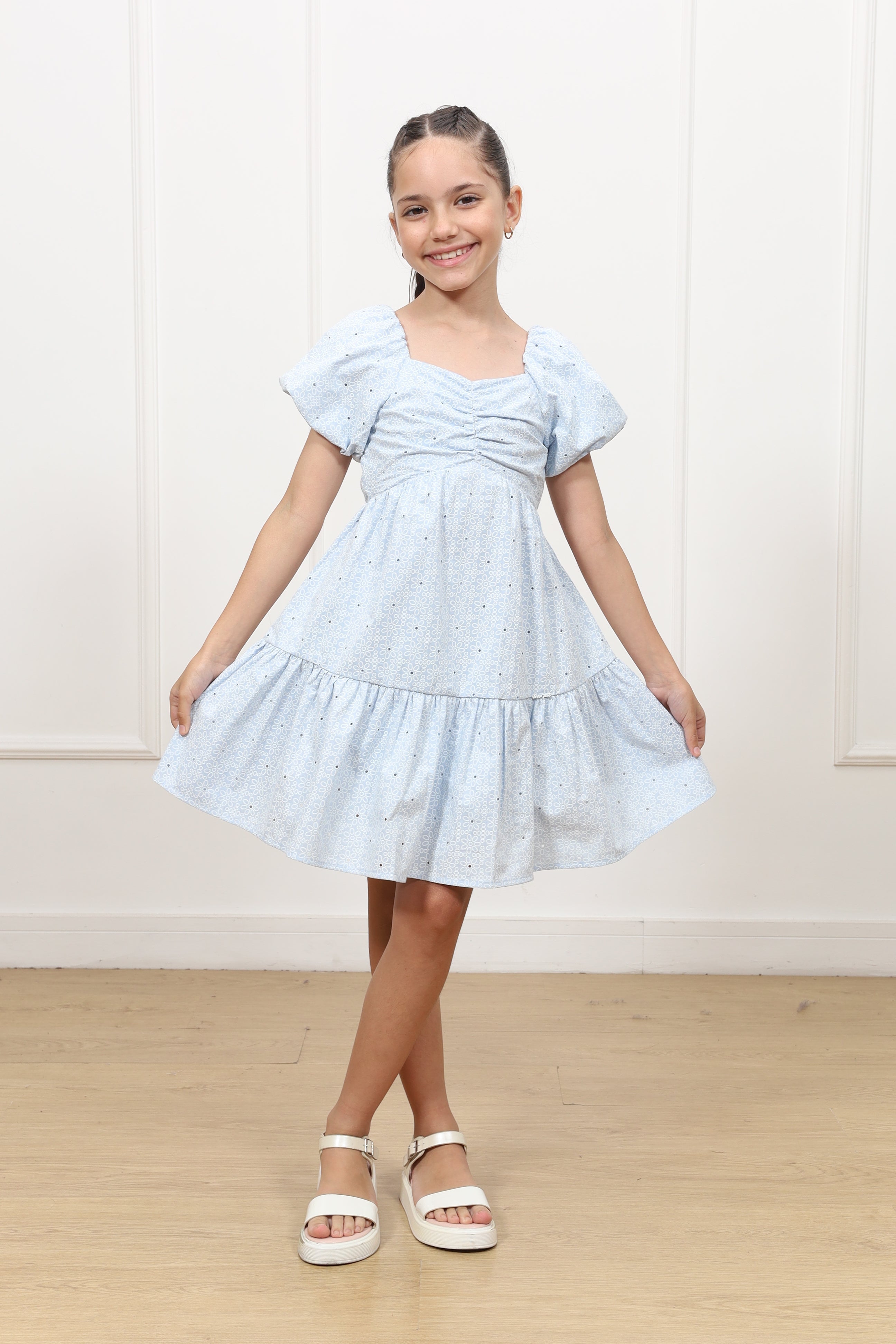 Vestido popelina Almendra manga corta