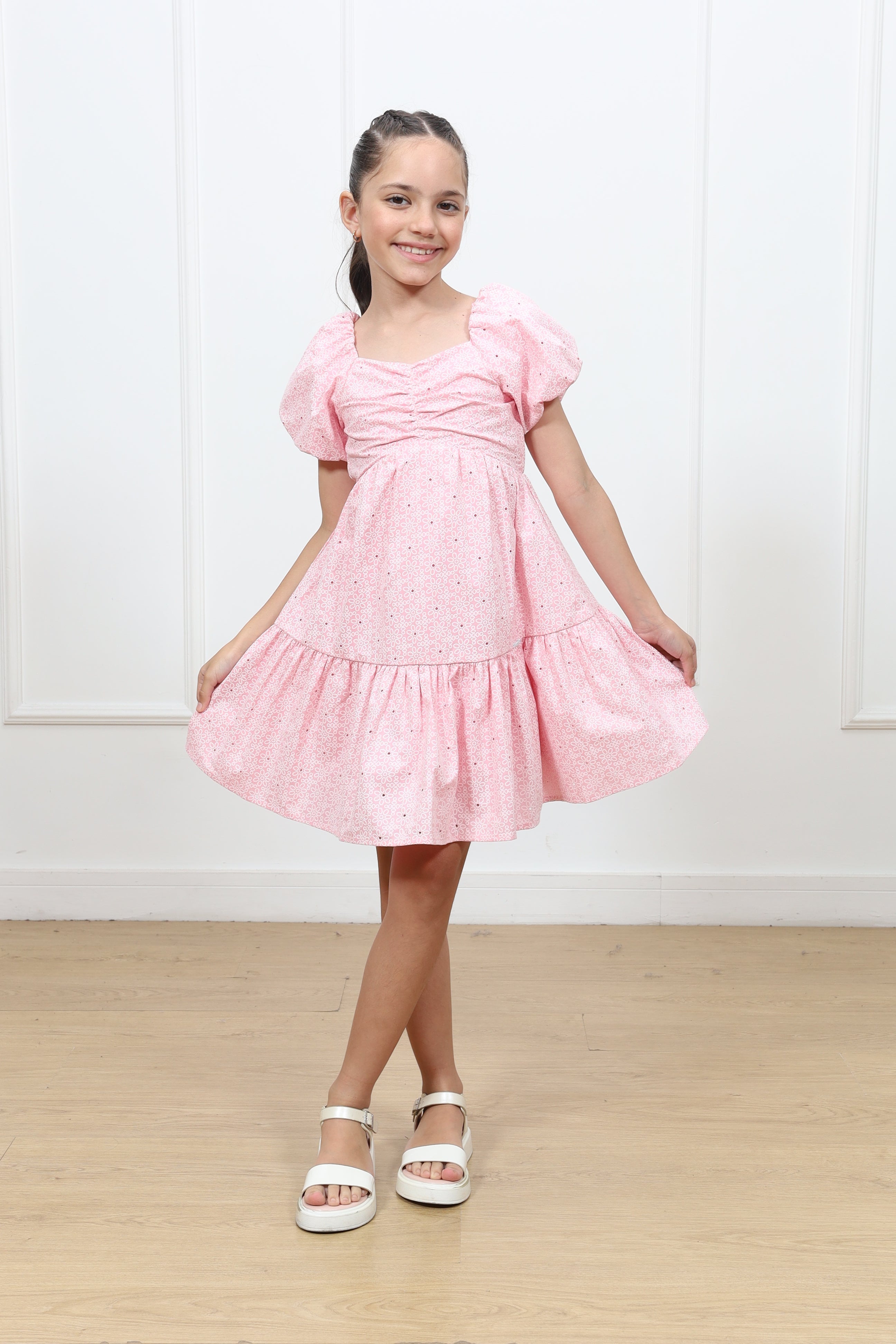 Vestido popelina Almendra manga corta