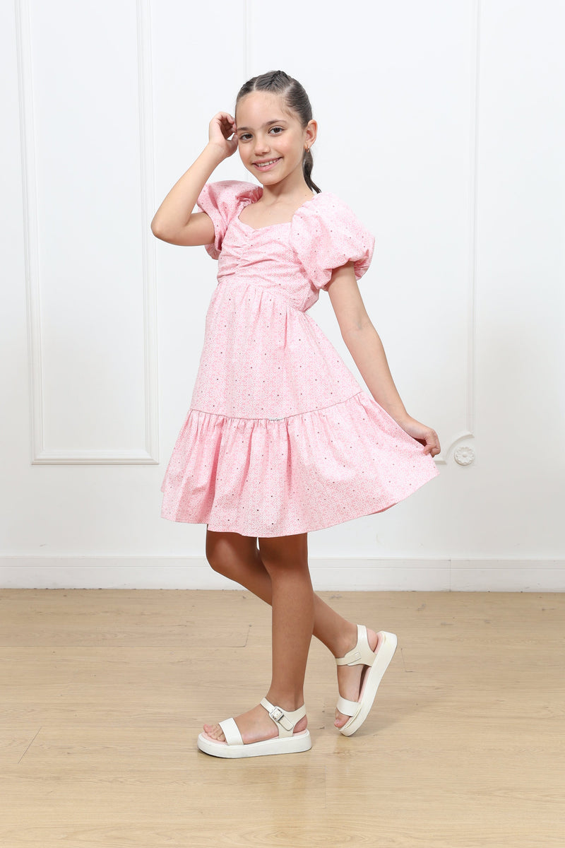 Vestido popelina Almendra manga corta