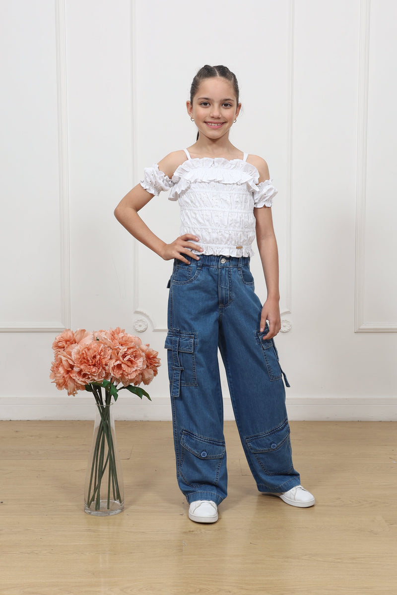 Pantalon denim palazo cargo Angelina