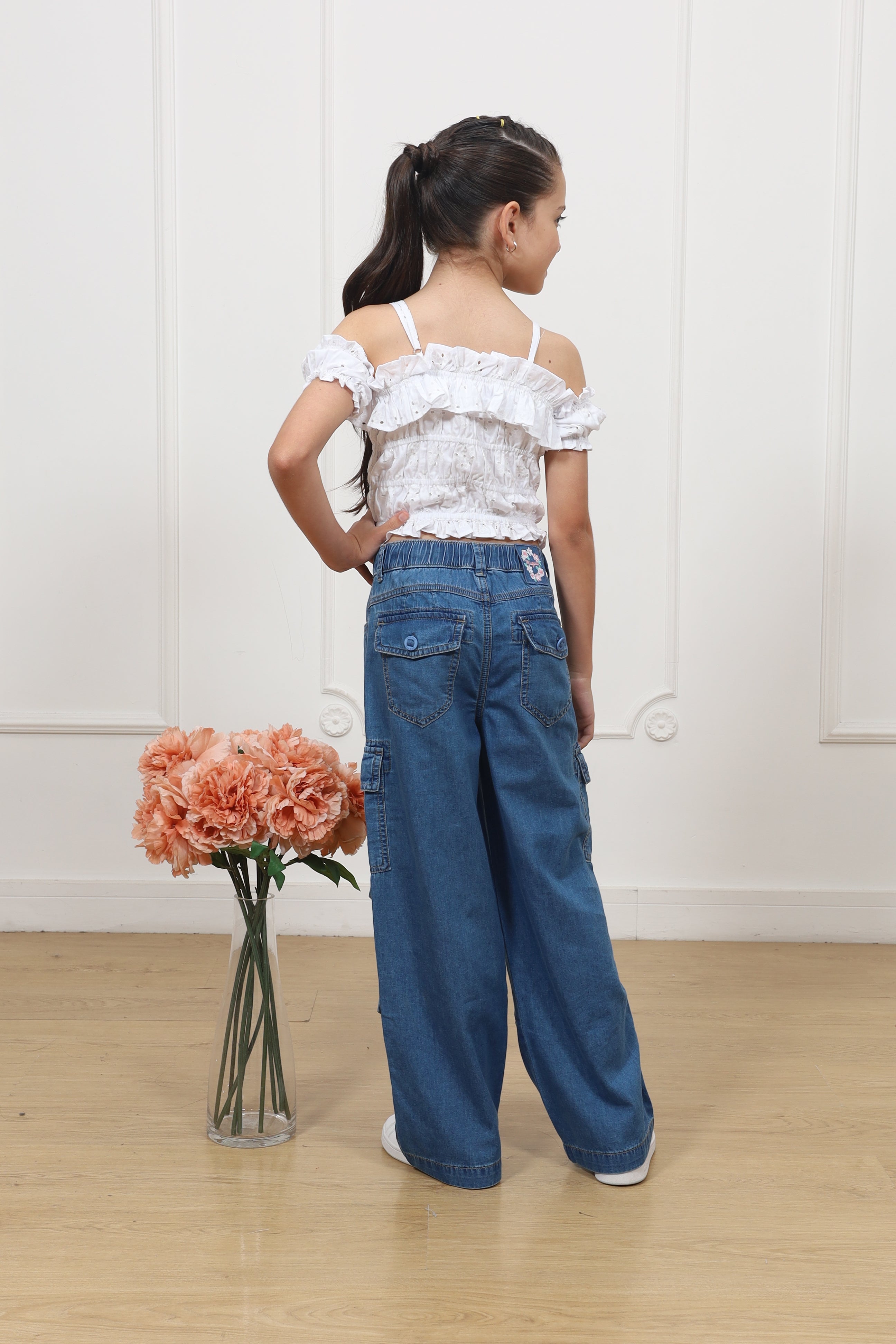 Pantalon denim palazo cargo Angelina