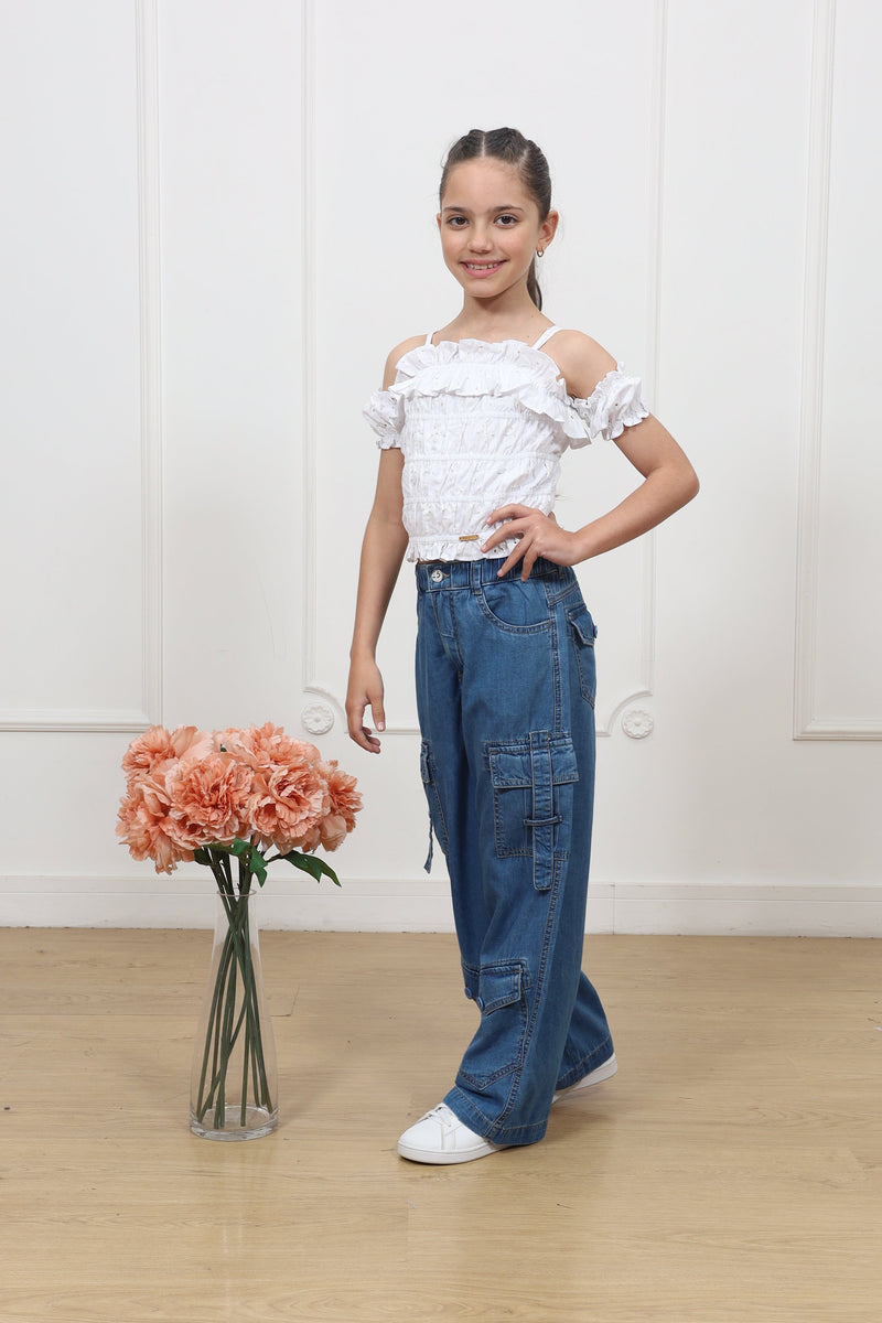 Pantalon denim palazo cargo Angelina