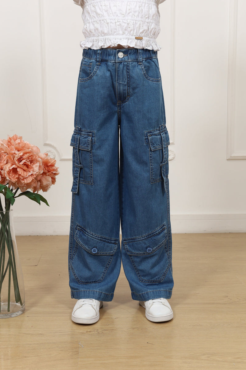 Pantalon denim palazo cargo Angelina