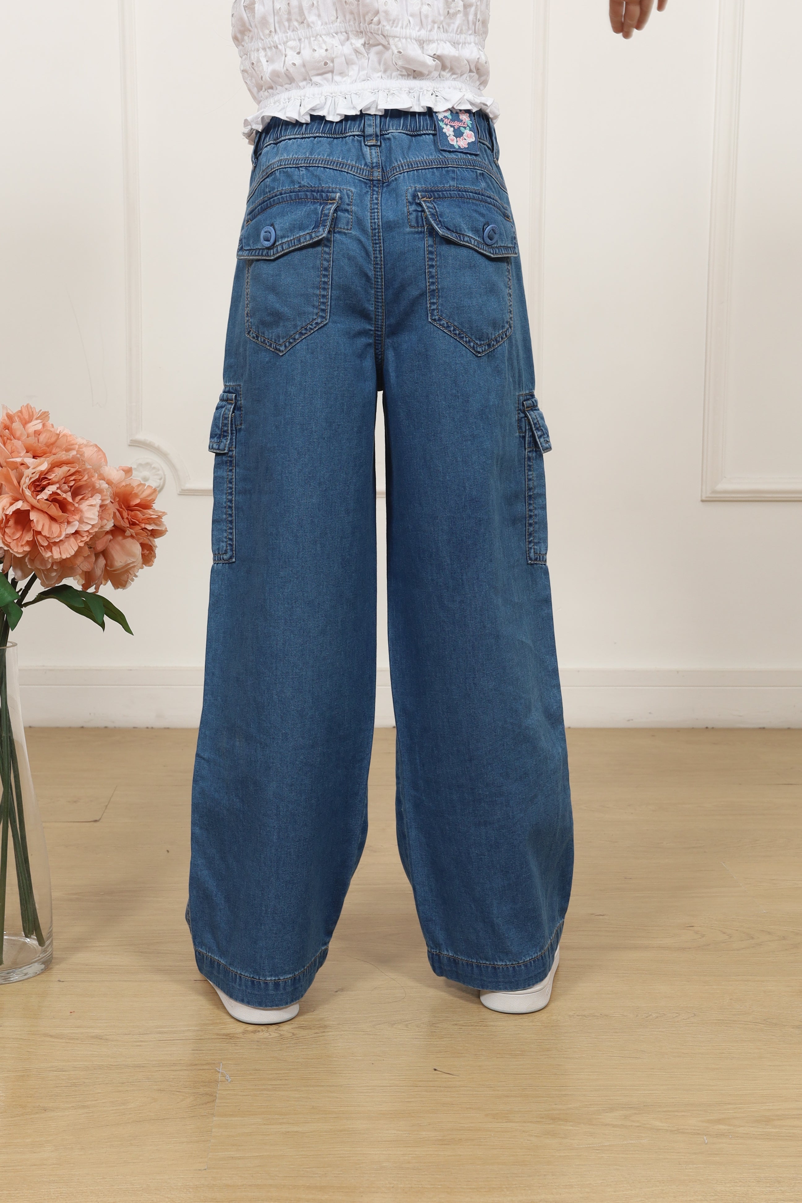 Pantalon denim palazo cargo Angelina
