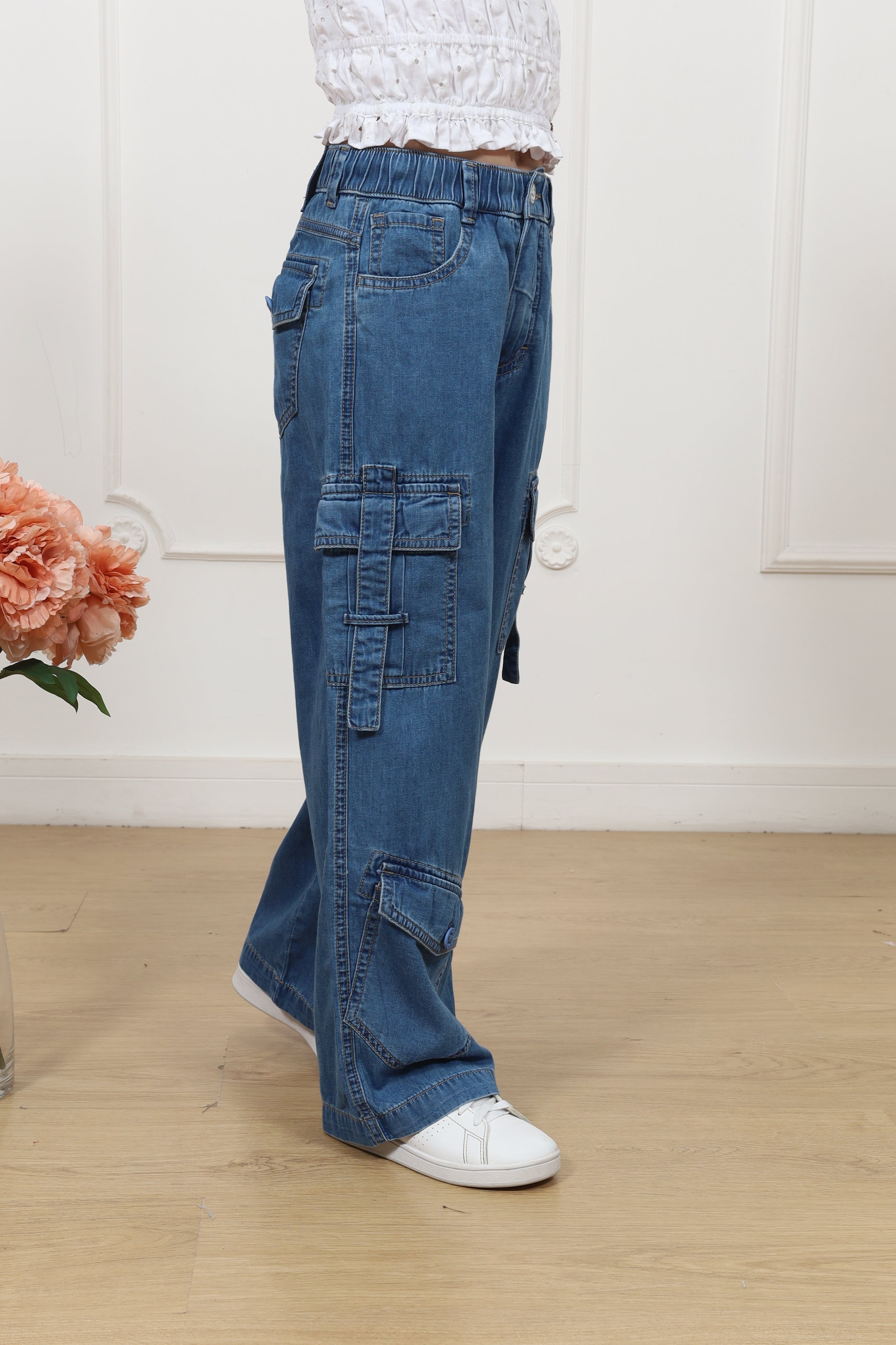 Pantalon denim palazo cargo Angelina