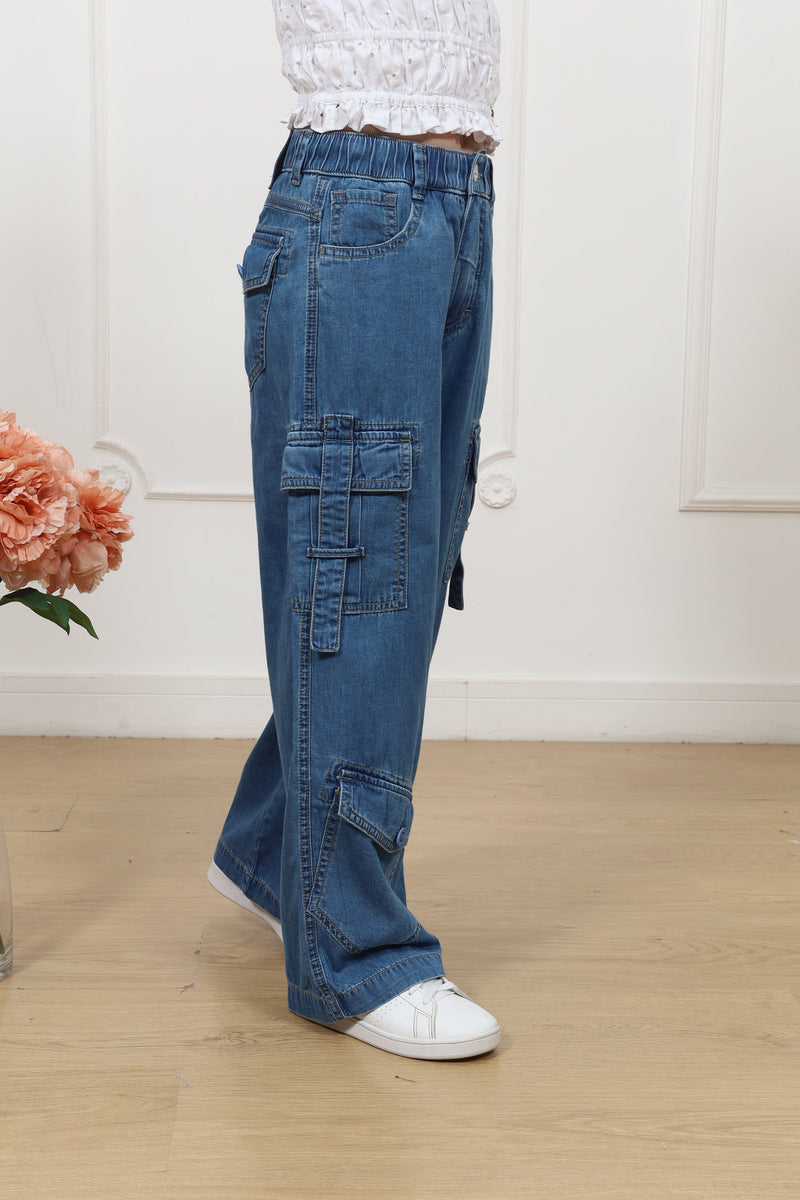 Pantalon denim palazo cargo Angelina