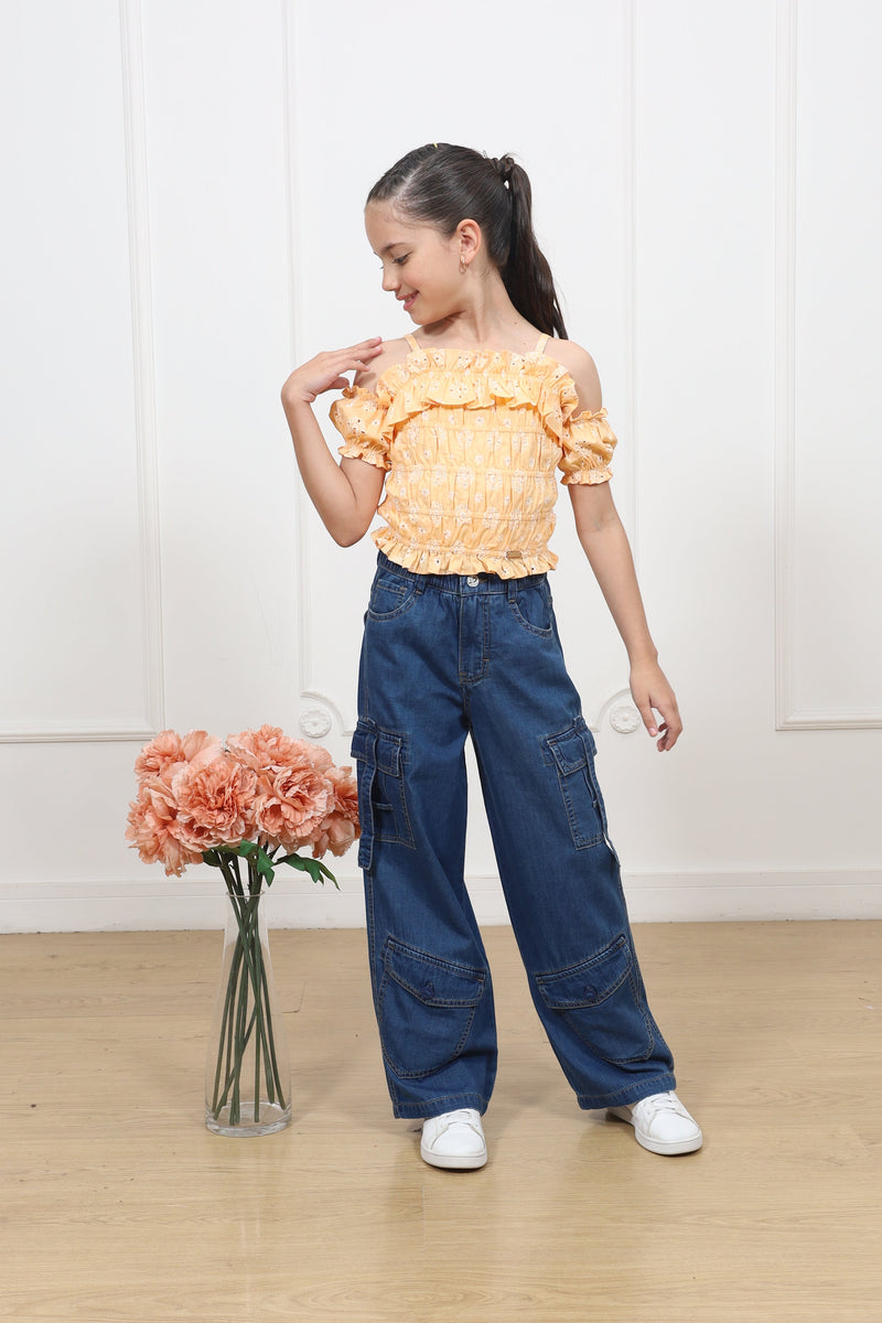 Pantalon denim palazo cargo Angelina