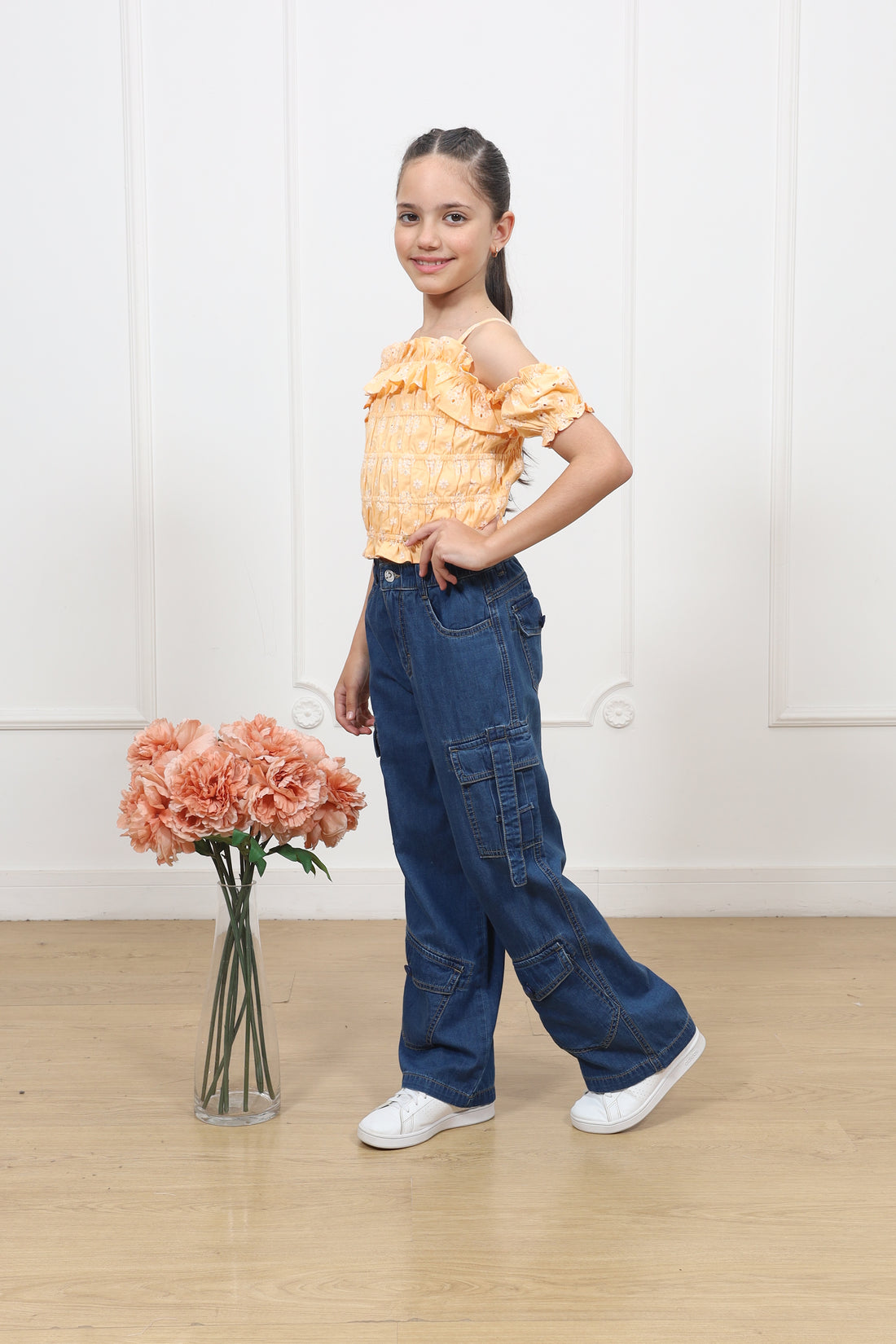 Pantalon denim palazo cargo Angelina