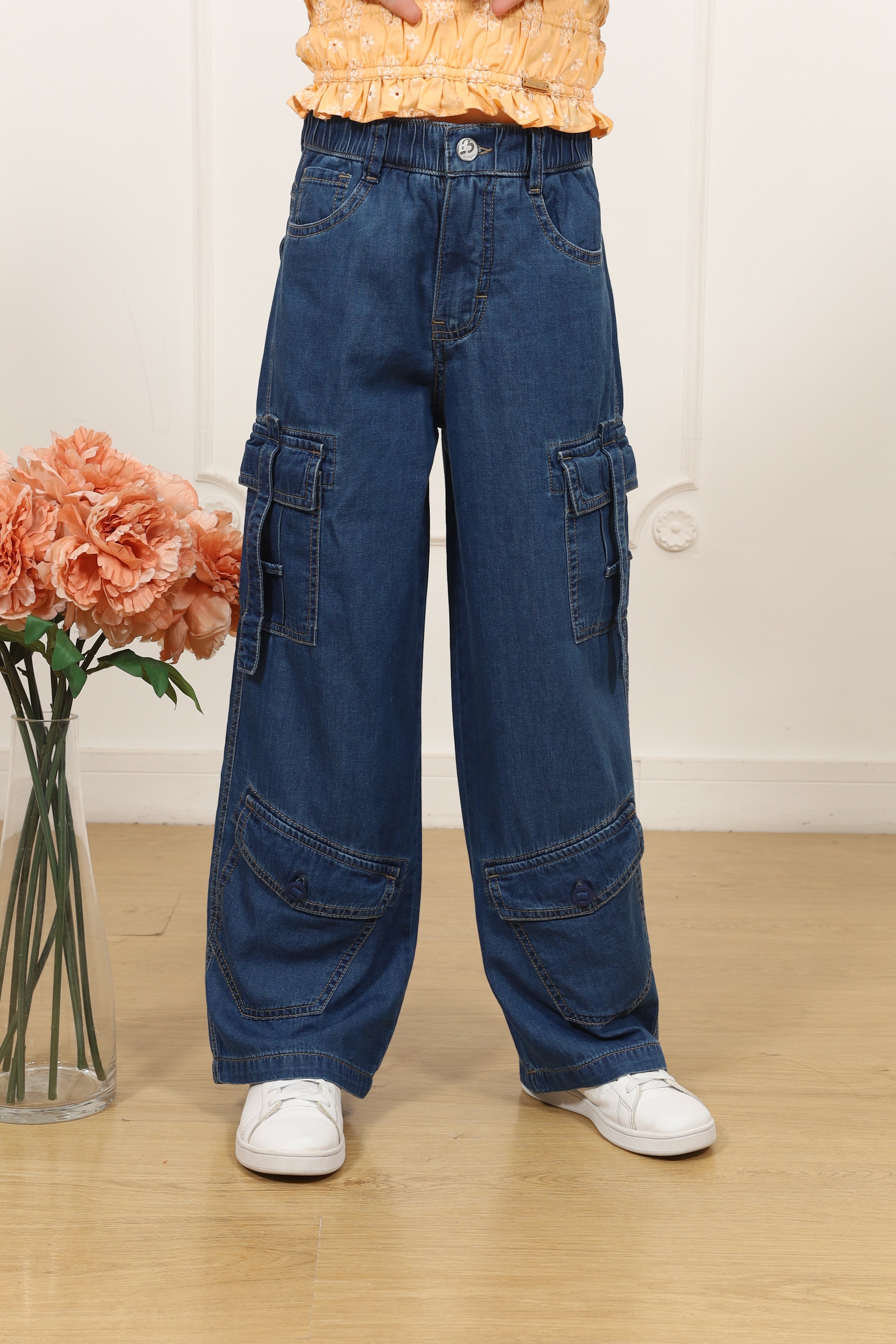 Pantalon denim palazo cargo Angelina