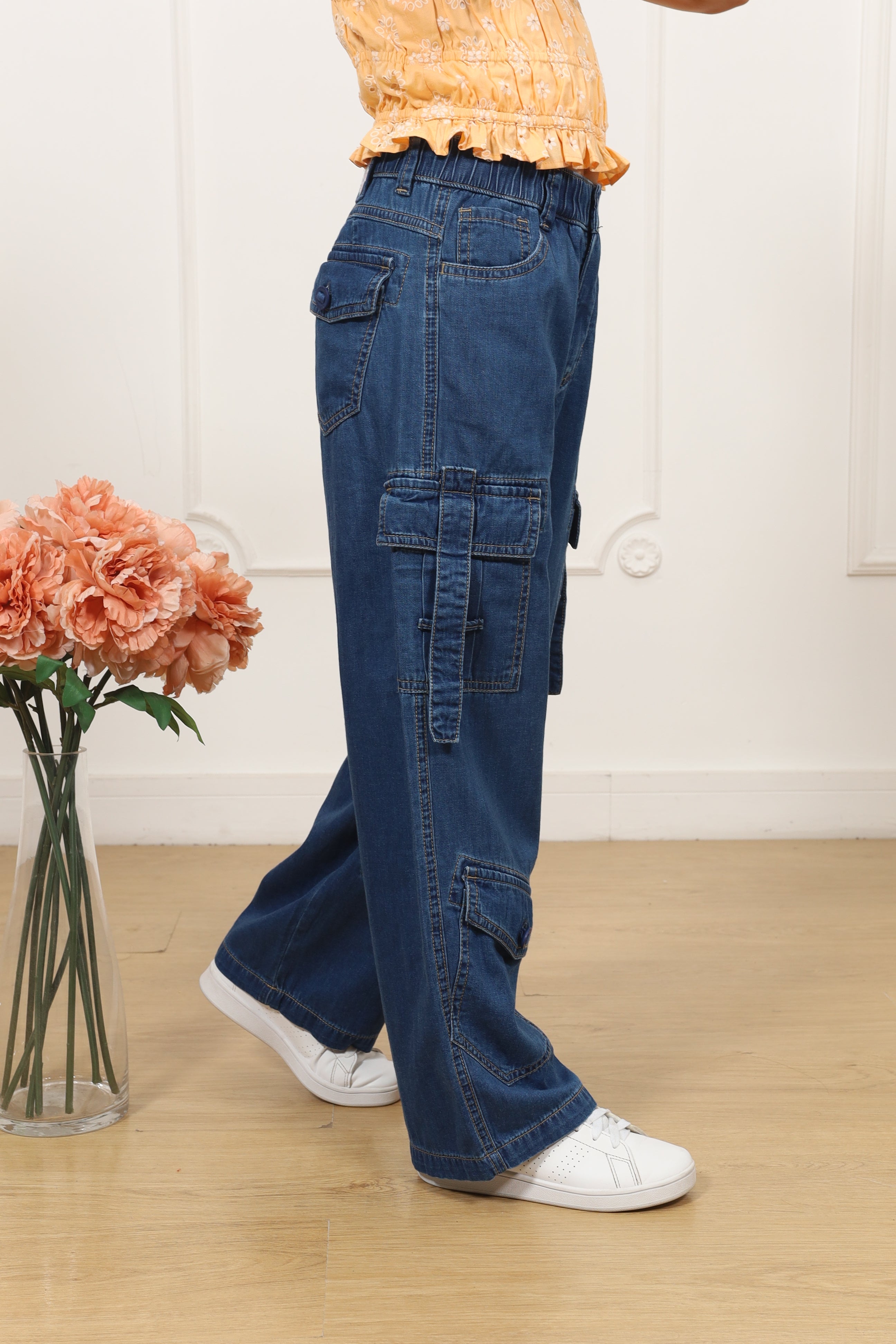 Pantalon denim palazo cargo Angelina