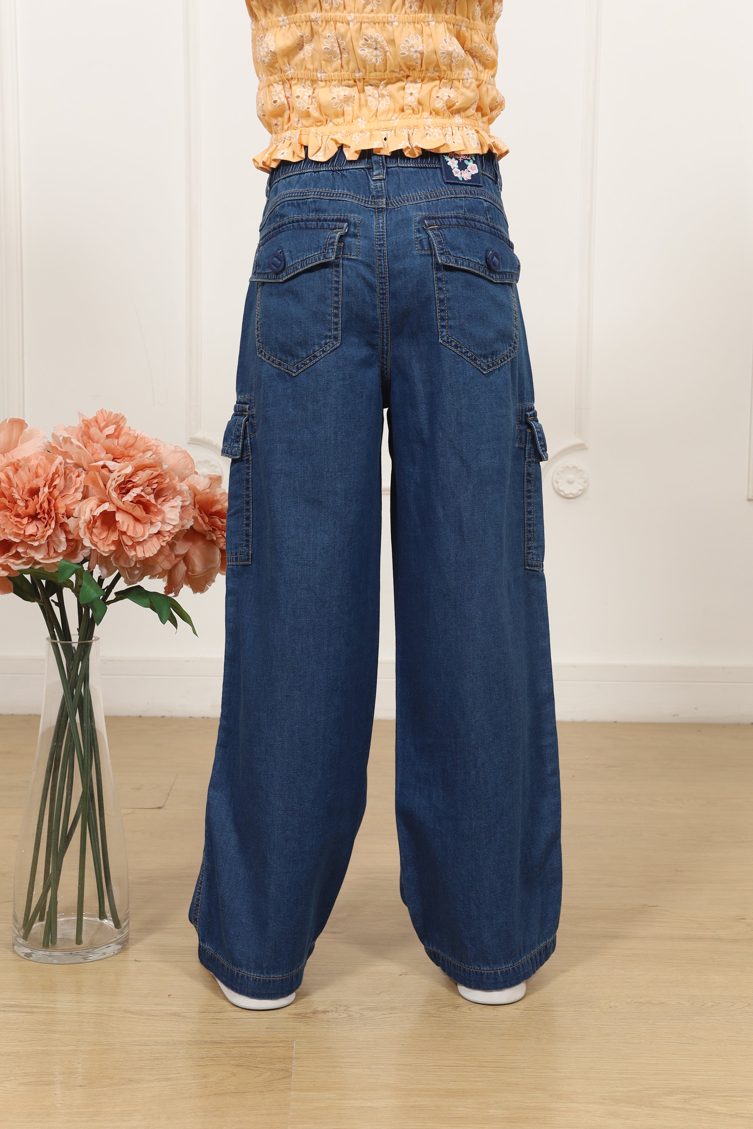 Pantalon denim palazo cargo Angelina