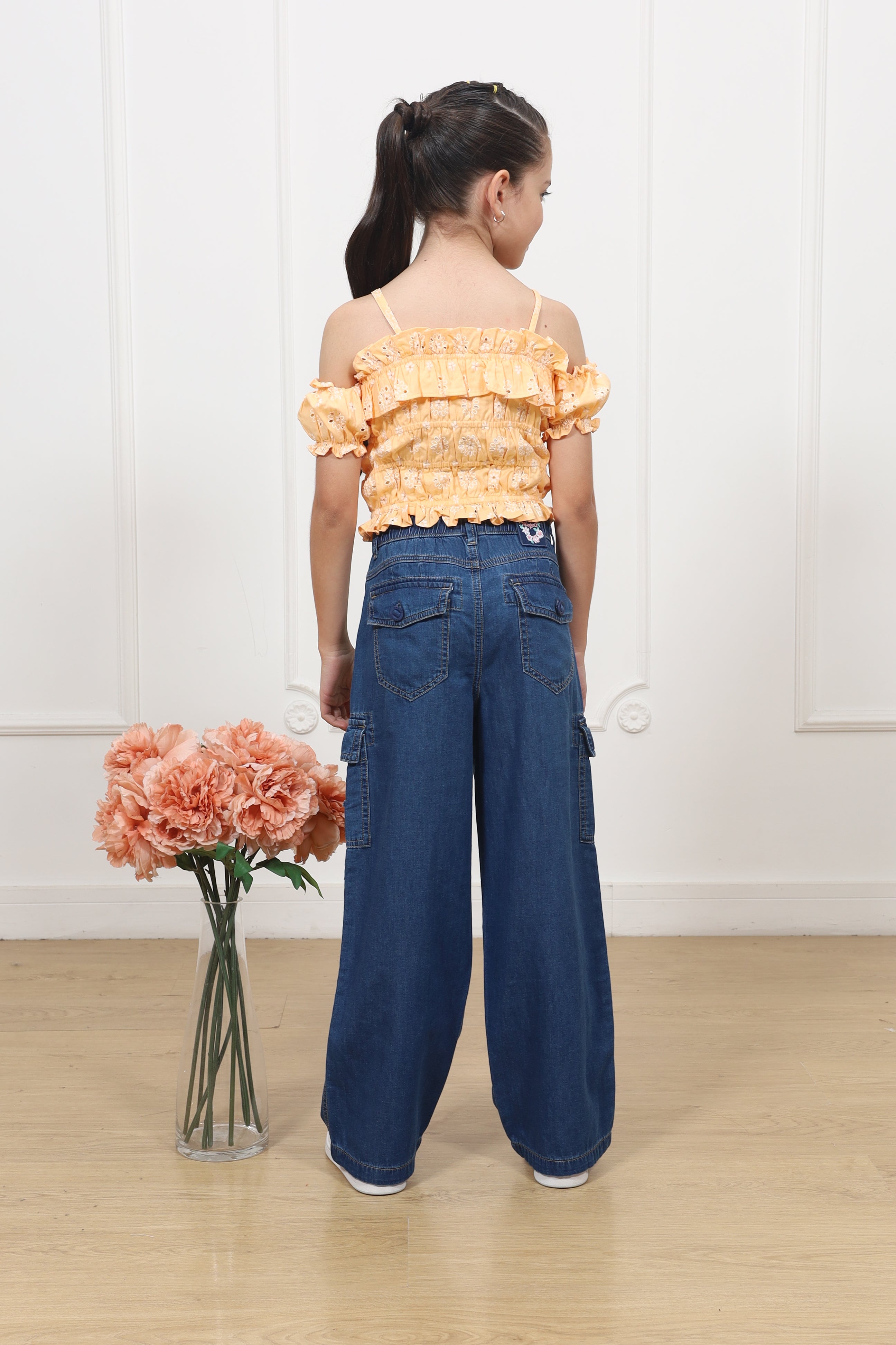 Pantalon denim palazo cargo Angelina