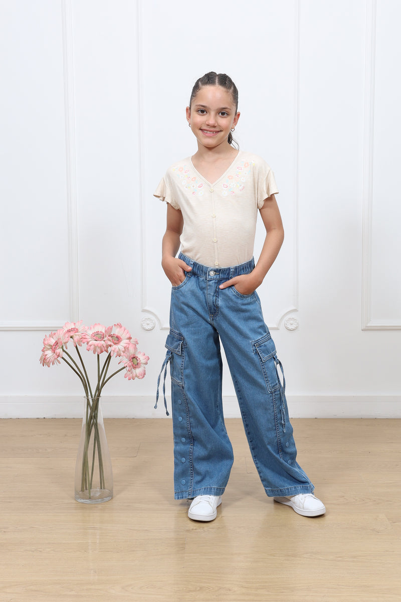 Pantalon Kina Palazo Cargo Denim