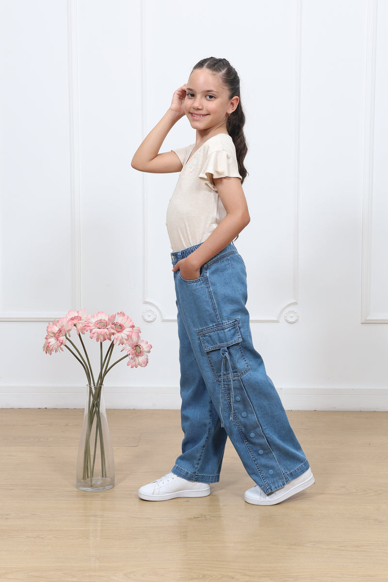Pantalon Kina Palazo Cargo Denim