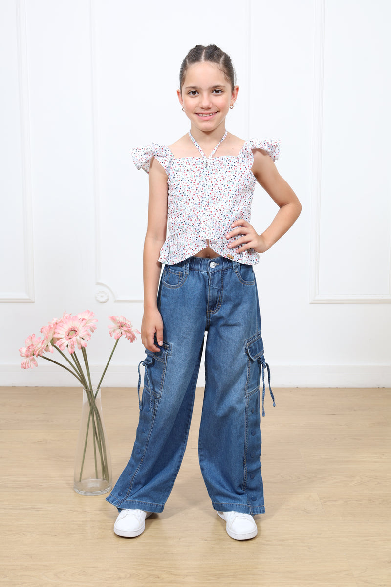 Pantalon Kina Palazo Cargo Denim